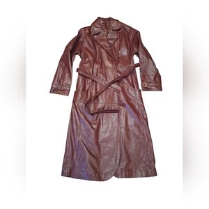 ETIENNE AIGNER VINTAGE LEATHER TRENCH COAT OXBLOOD RED SIZE 16 (RUNS SMALL)